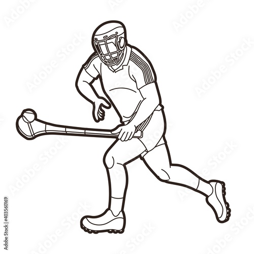 Irish Hurley sport. Hurling sport player action cartoon graphic vector.