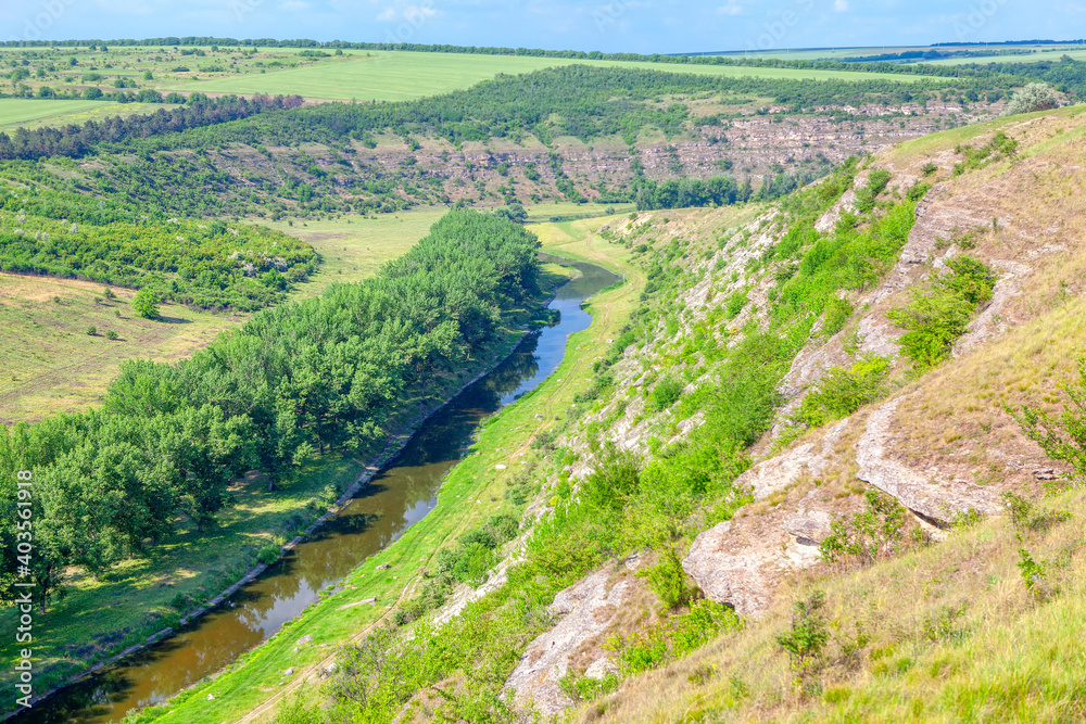 Spectacular aerial riverside view . Green river valley Spectacular aerial riverside view . Green river valley