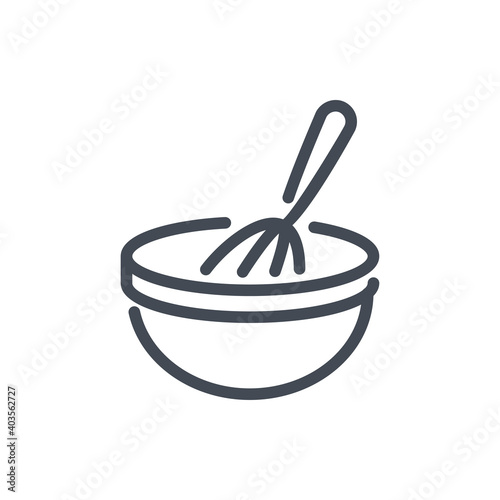 Cooking whisk with bowl line icon. Mixing ingredients vector outline sign.