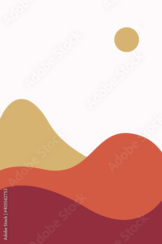 Abstract Bohemian Landscape Background Illustration Vector. Aesthetic Minimalist Modern Nature Bohemian Style. Can Be Used as a Wall rt, Poster and Other.