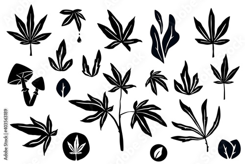 Hemp Leaves Linocut Silhouettes