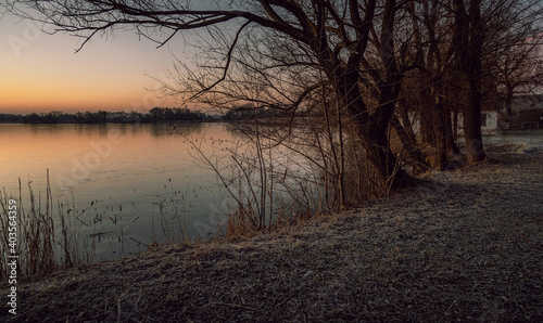 Winter sunrise on river