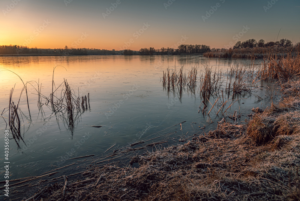 Winter sunrise on river Winter sunrise on river