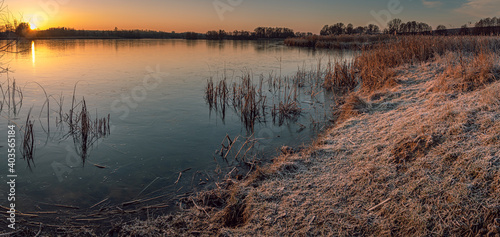 Winter sunrise on river