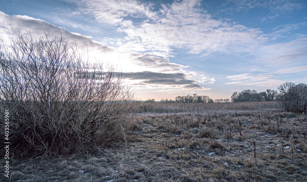 Winter sunrise on river