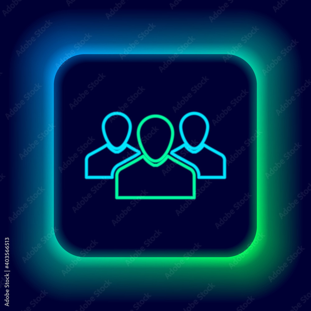 Glowing neon line Users group icon isolated on black background. Group of people icon. Business avatar symbol - users profile icon. Colorful outline concept. Vector. Glowing neon line Users group icon isolated on black background. Group of people icon. Business avatar symbol - users profile icon. Colorful outline concept. Vector.