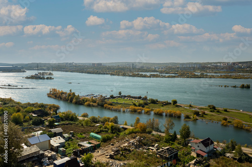 Aerial view of the Angara river. Irkutsk  Russia