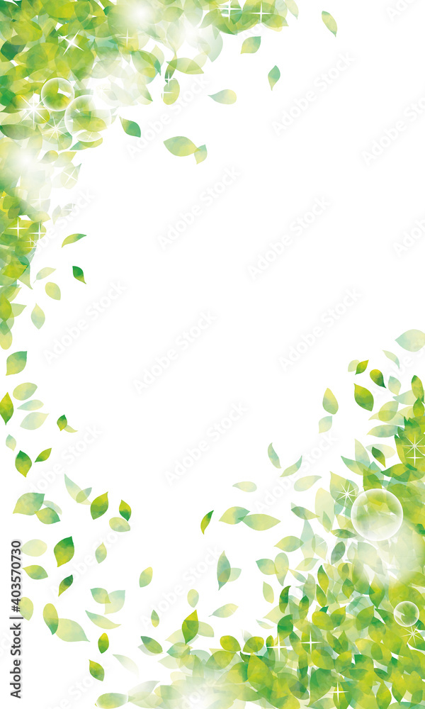 水彩風 新緑ふわっとキラキラフレーム 白背景 縦 Stock Vector Adobe Stock