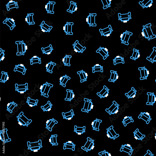 Line Taxi car icon isolated seamless pattern on black background. Vector.