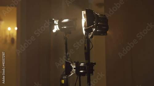 Professional filming lights equipment on set