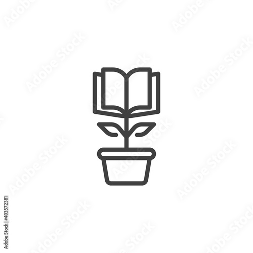 Book plant line icon. linear style sign for mobile concept and web design. Knowledge plant growing outline vector icon. Symbol, logo illustration. Vector graphics