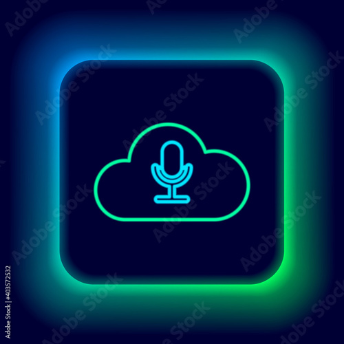 Glowing neon line Music streaming service icon isolated on black background. Sound cloud computing, online media streaming, online song, audio wave. Colorful outline concept. Vector.