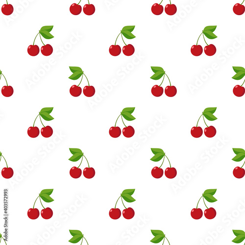 Illustration Seamless pattern Flat Cherry isolated on white background , fruit patterns texture fabric , wallpaper minimal style , Raw materials fresh fruits , vector