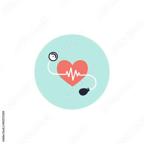 Blood pressure icon. Meter and pulse heart. Flat vector simple illustration.