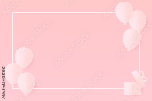 Balloon Paper and the gift box with copy space . Flying on pink background. Vector Illustration, Mother's Day, Valentine's Day © bellie