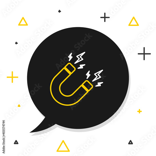 Line Magnet with lightning icon isolated on white background. Horseshoe magnet, magnetism, magnetize, attraction sign. Colorful outline concept. Vector.