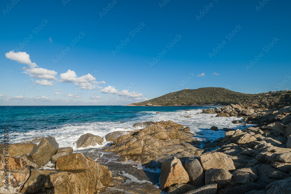 Rocky Mediterranean coastline near Bodri in Corsica Rocky Mediterranean coastline near Bodri in Corsica