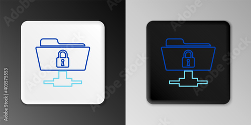 Line FTP folder and lock icon isolated on grey background. Concept of software update, ftp transfer protocol. Security, safety, protection concept. Colorful outline concept. Vector.