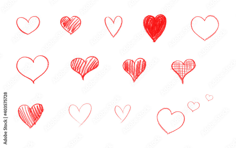 red Heart painted with crayons isolated white background.