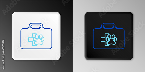 Line Pet first aid kit icon isolated on grey background. Dog or cat paw print. Clinic box. Colorful outline concept. Vector.