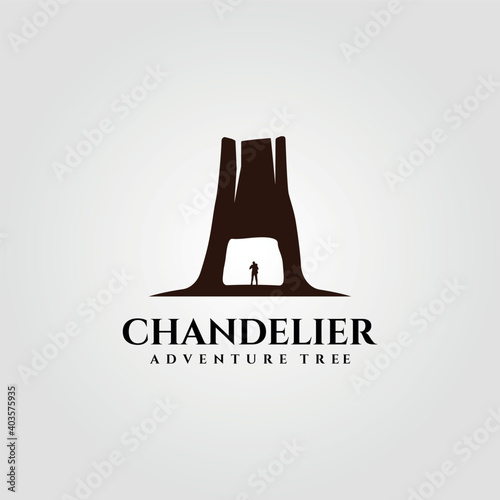 chandelier tree tunnel on redwood national park logo vector illustration design