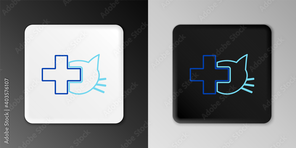 Obraz premium Line Veterinary clinic symbol icon isolated on grey background. Cross with cat veterinary care. Pet First Aid sign. Colorful outline concept. Vector.