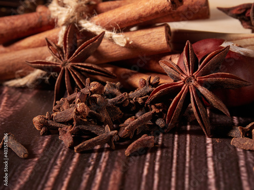 christmas mulled wine, a set of spices and fruits for mulled wine