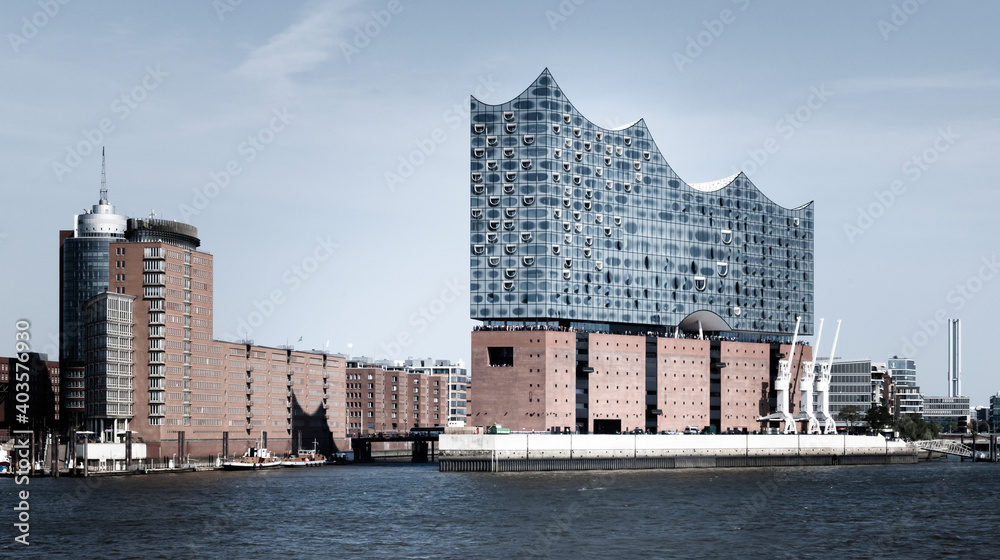 The modern Elbphilarmonie in Hamburg Germany is a tourist site located at the bank of river Elbe.