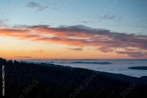 hills of Emmental at an autumn sunset with sea of fog