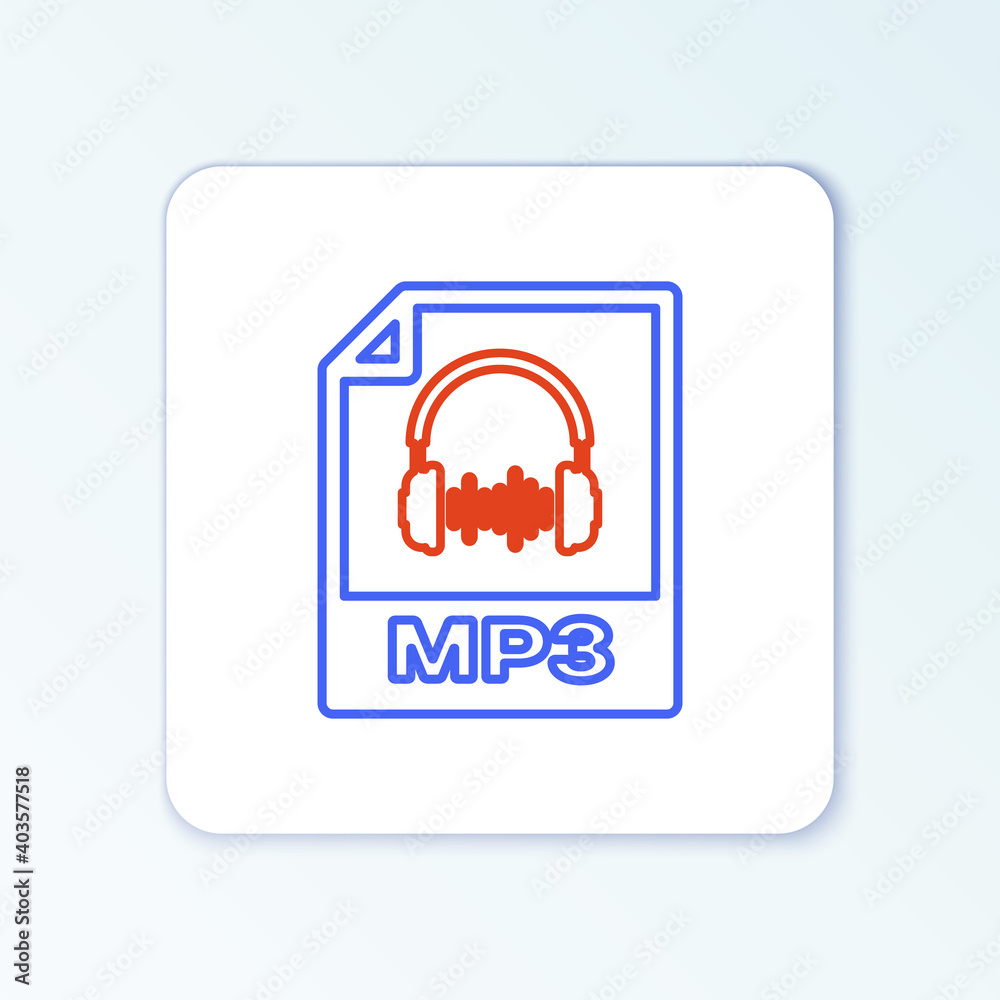 Line MP3 file document. Download mp3 button icon isolated on white background. Mp3 music format sign. MP3 file symbol. Colorful outline concept. Vector. Line MP3 file document. Download mp3 button icon isolated on white background. Mp3 music format sign. MP3 file symbol. Colorful outline concept. Vector.