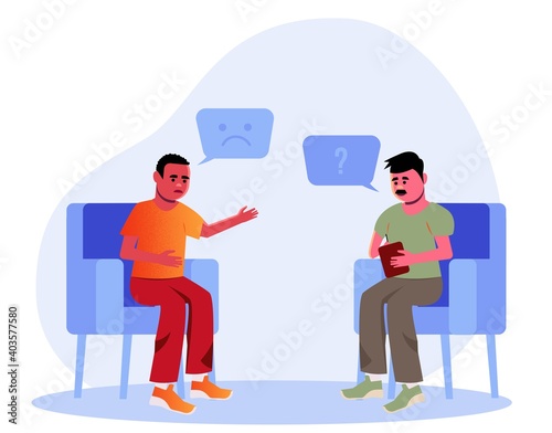 Psychotherapeutic practice, psychological assistance, psychiatric consultation. Psychology. Modern flat cartoon style. Vector illustration on white background