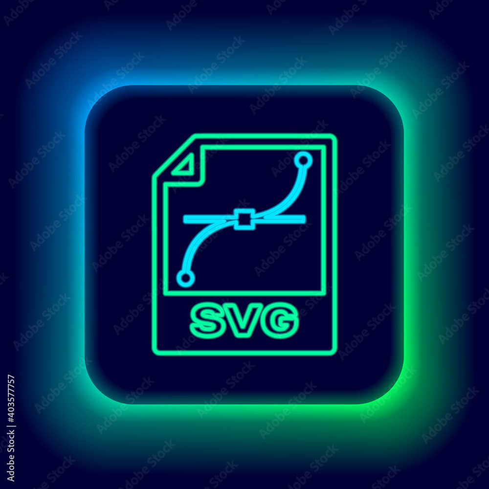 Glowing neon line SVG file document. Download svg button icon isolated on black background. SVG file symbol. Colorful outline concept. Vector. Glowing neon line SVG file document. Download svg button icon isolated on black background. SVG file symbol. Colorful outline concept. Vector.
