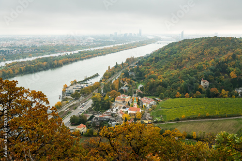 Kahlenbergerdorf near river Danube in Vienna Austria in autumn