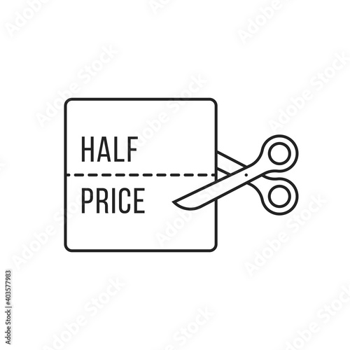 black thin line half price icon