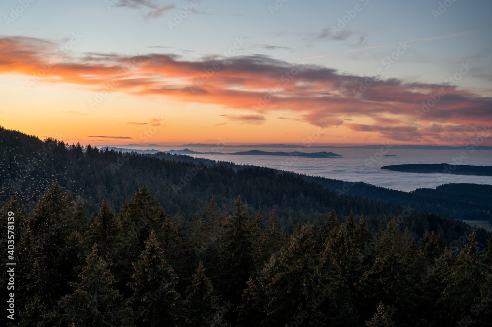 hills of Emmental at an autumn sunset with sea of fog