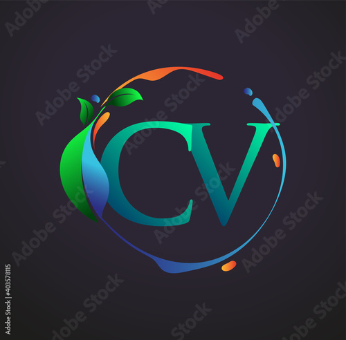 Initial Letter CV With nature elements Logo, colorful nature and environment logo. vector logo for business and company identity.