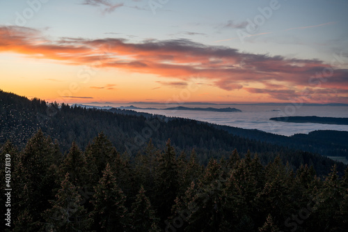 Fototapeta Naklejka Na Ścianę i Meble -  hills of Emmental at an autumn sunset with sea of fog