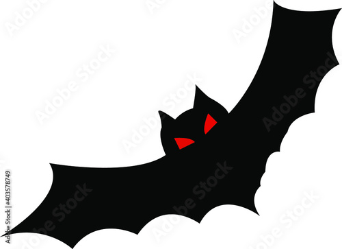 halloween black bat with red eyes vector isolated element