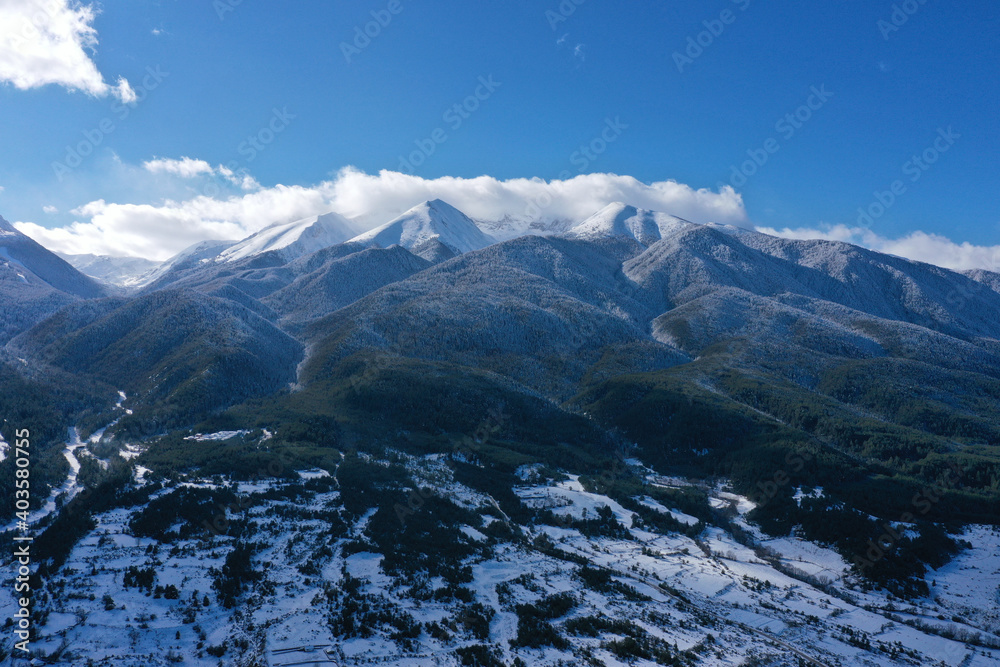 Bulgaria, Pirin mountains, Bansko ski resort, winter. Amazing alpine landscape.