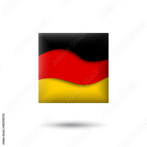 Germany flag icon in the shape of square. Waving in the wind. Abstract waving germany flag. German tricolor. Paper cut style. Vector symbol  icon  button