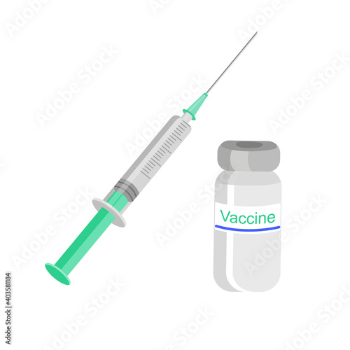 Syringe for injection, vial vaccine. Vaccination against coronavirus, influenza.
