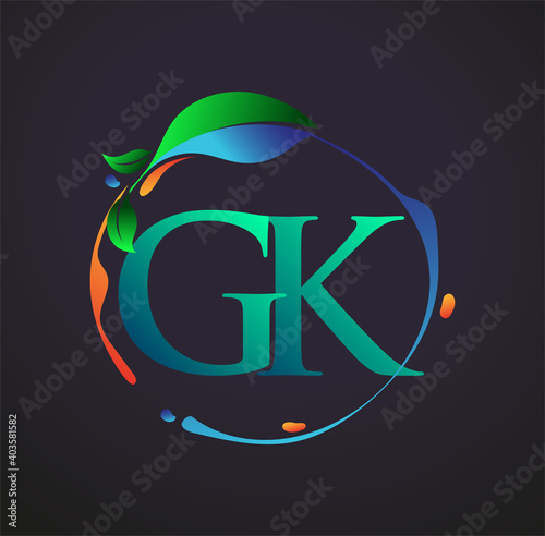 Initial Letter GK With nature elements Logo, colorful nature and environment logo. vector logo for business and company identity.