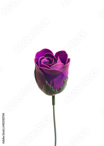 purple rose flower made from soap close-up isolated on white background