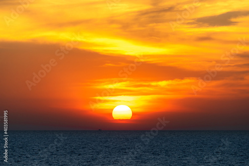 Sunset to twilight at the Andaman Sea of Thailand. Sunrise in the morning.