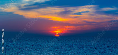 Sunset to twilight at the Andaman Sea of Thailand. Sunrise in the morning.