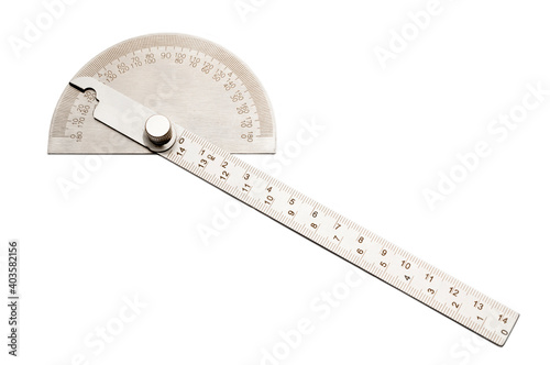 Metal protractor angle finder isolated on white background