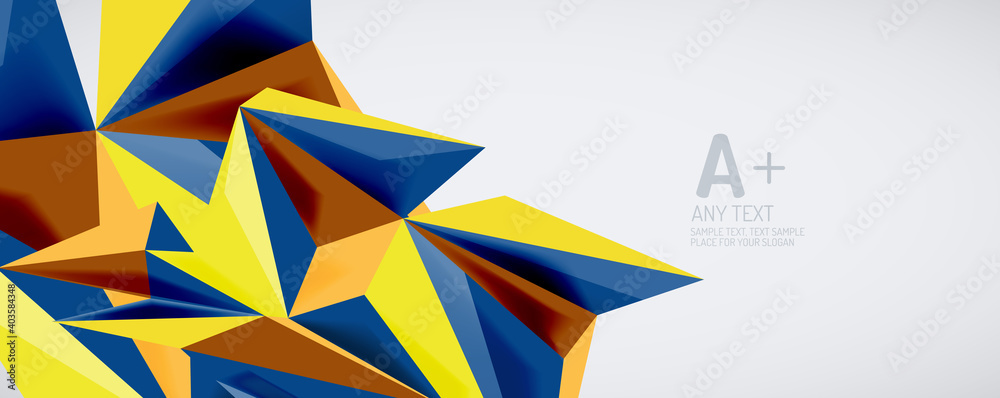 Vector triangle geometric backgrounds. Low poly 3d shape on light backdrop. Vector illustration for covers, banners, flyers and posters and other designs Vector triangle geometric backgrounds. Low poly 3d shape on light backdrop. Vector illustration for covers, banners, flyers and posters and other designs