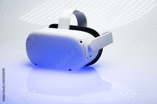 White new generation VR headset isolated on white background. Virtual reality headset  
