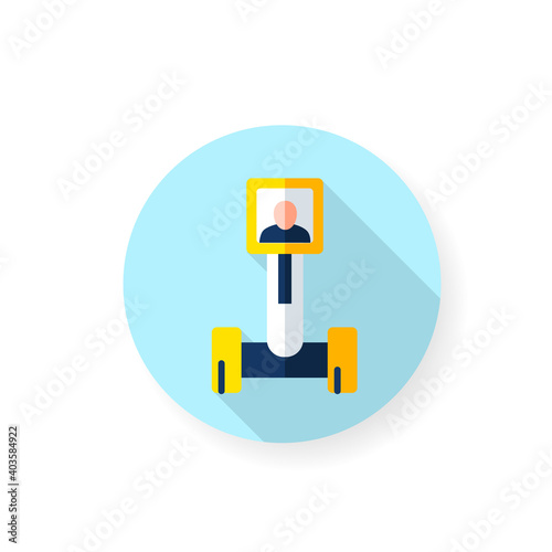 Telepresence robot flat icon. Remote meeting. Robotization. Smart emerging technologies. Contemporary workplace. Futuristic office innovations concept. Color vector illustration with shadow