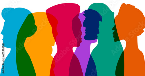 Diverse culture men and women silhouettes. Group of diversity multi-ethnic and multiracial people. Racial equality and anti-racism vector illustration. Multicultural society concept. friendship of peo photo